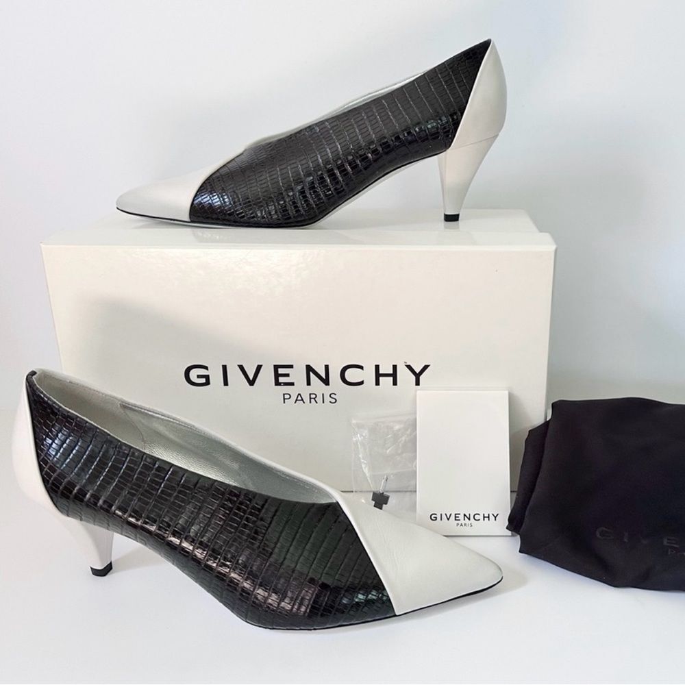 Givenchy Mod Black & White Lambskin & Exotic Pointed Toe Heels 38.5 EU 8 US - Picture 2 of 16
